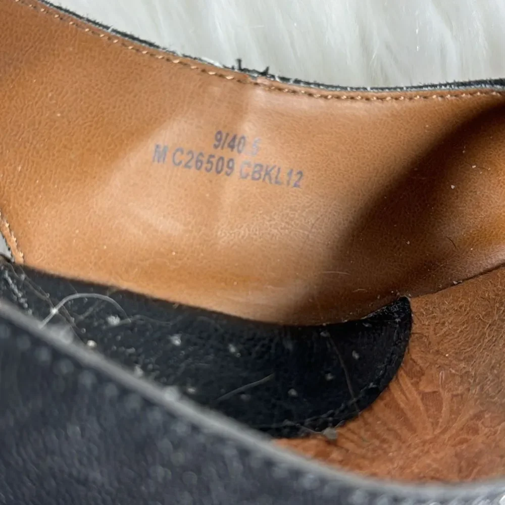 Born BOC Black Leather Raffia Wedge Peep‎ Toe Shoes Sz 9